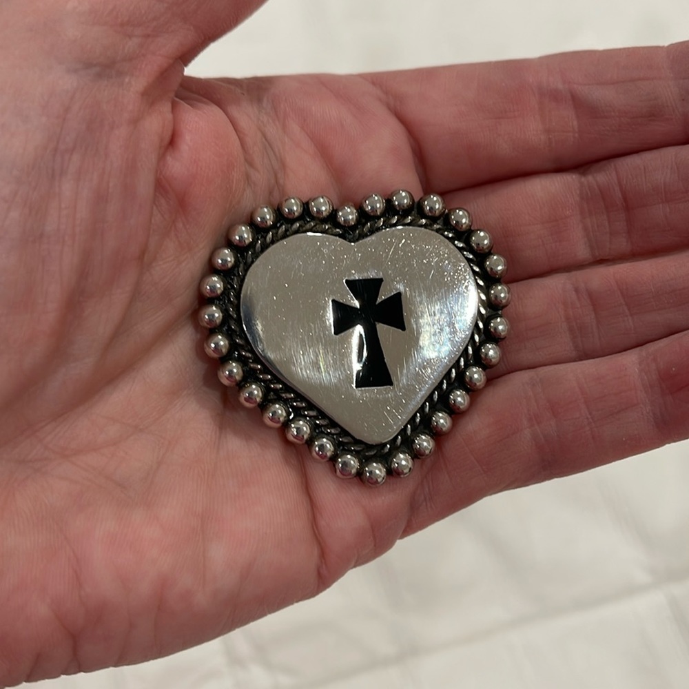 *Price Firm* Sterling Silver Heart with Cross Pin and Pendant - Picture 3 of 6